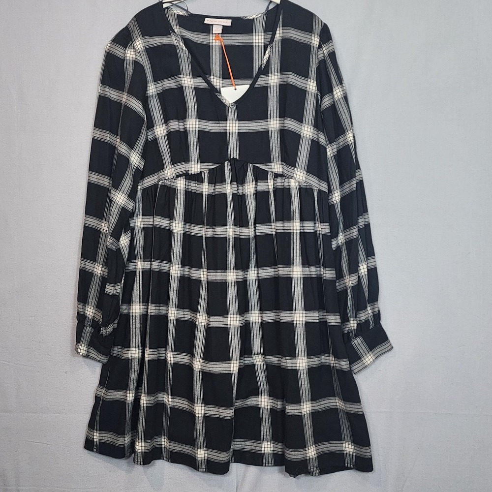 Knox Rose Black‎ & White Long Sleeve V-Neck Plaid Dress Women's Size M - NWT - Picture 2 of 6